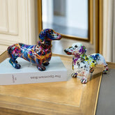 Colorful Dachshund Resin Statue – Decorative Miniature for Home, Office, or Wine Cabinet